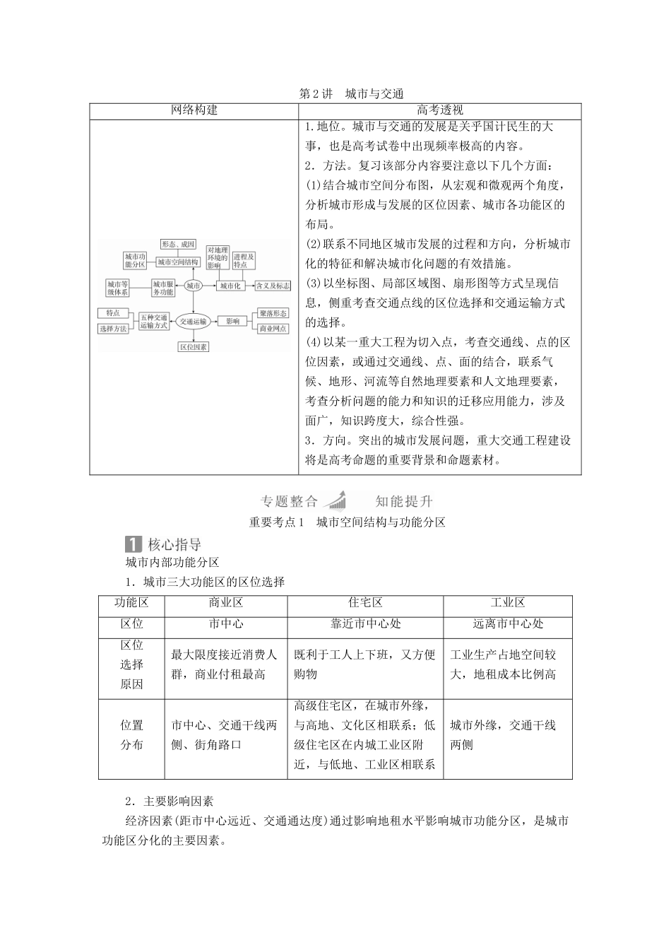 （全国通用）高考地理二轮复习 第一篇 专题与热点 专题二 人文地理事象及其发展 第2讲 城市与交通教学案-人教版高三全册地理教学案_第1页