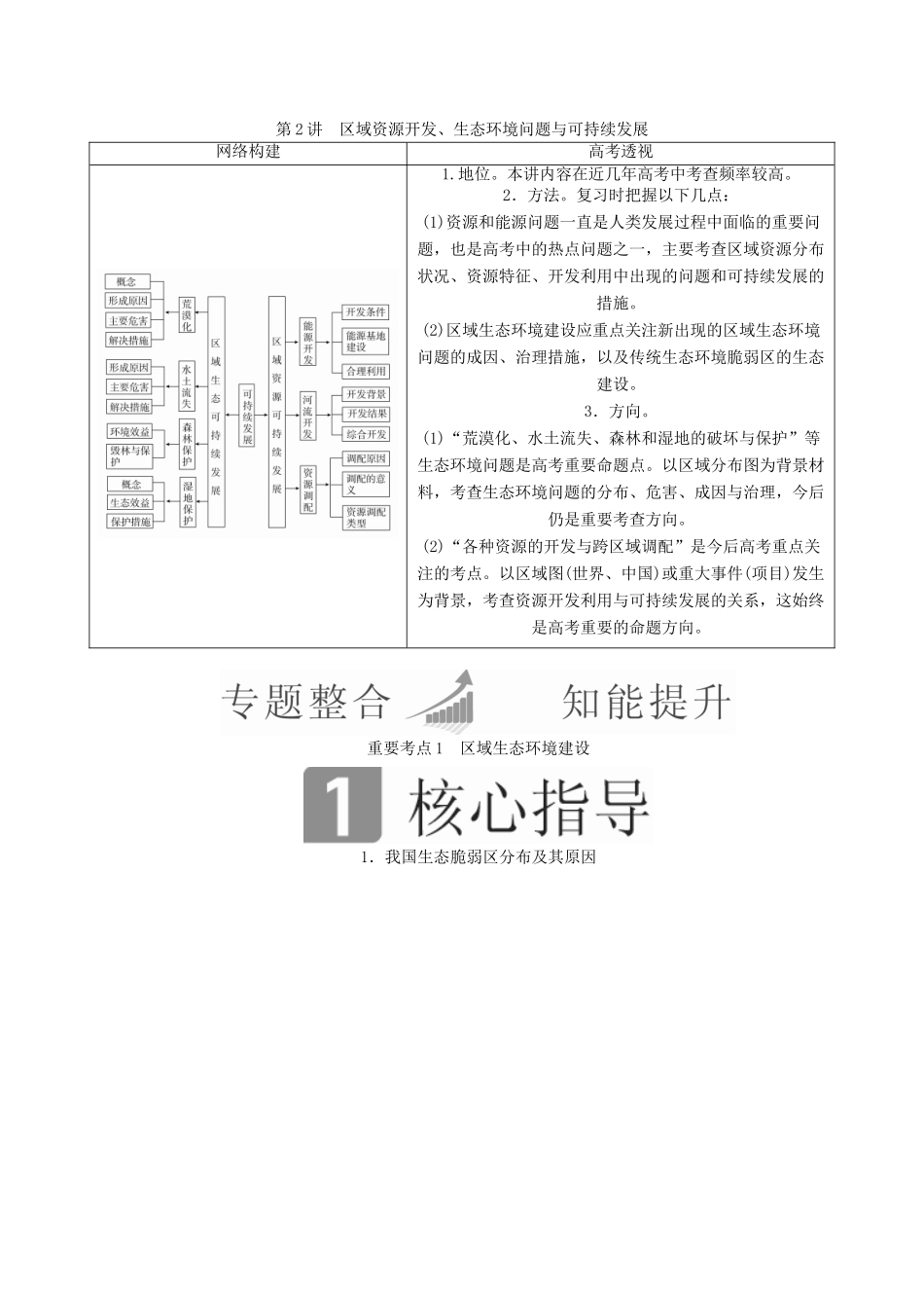 （全国通用）高考地理二轮复习 第一篇 专题与热点 专题四 区域地理与区域可持续发展 第2讲 区域资源开发、生态环境问题与可持续发展教学案-人教版高三全册地理教学案_第1页