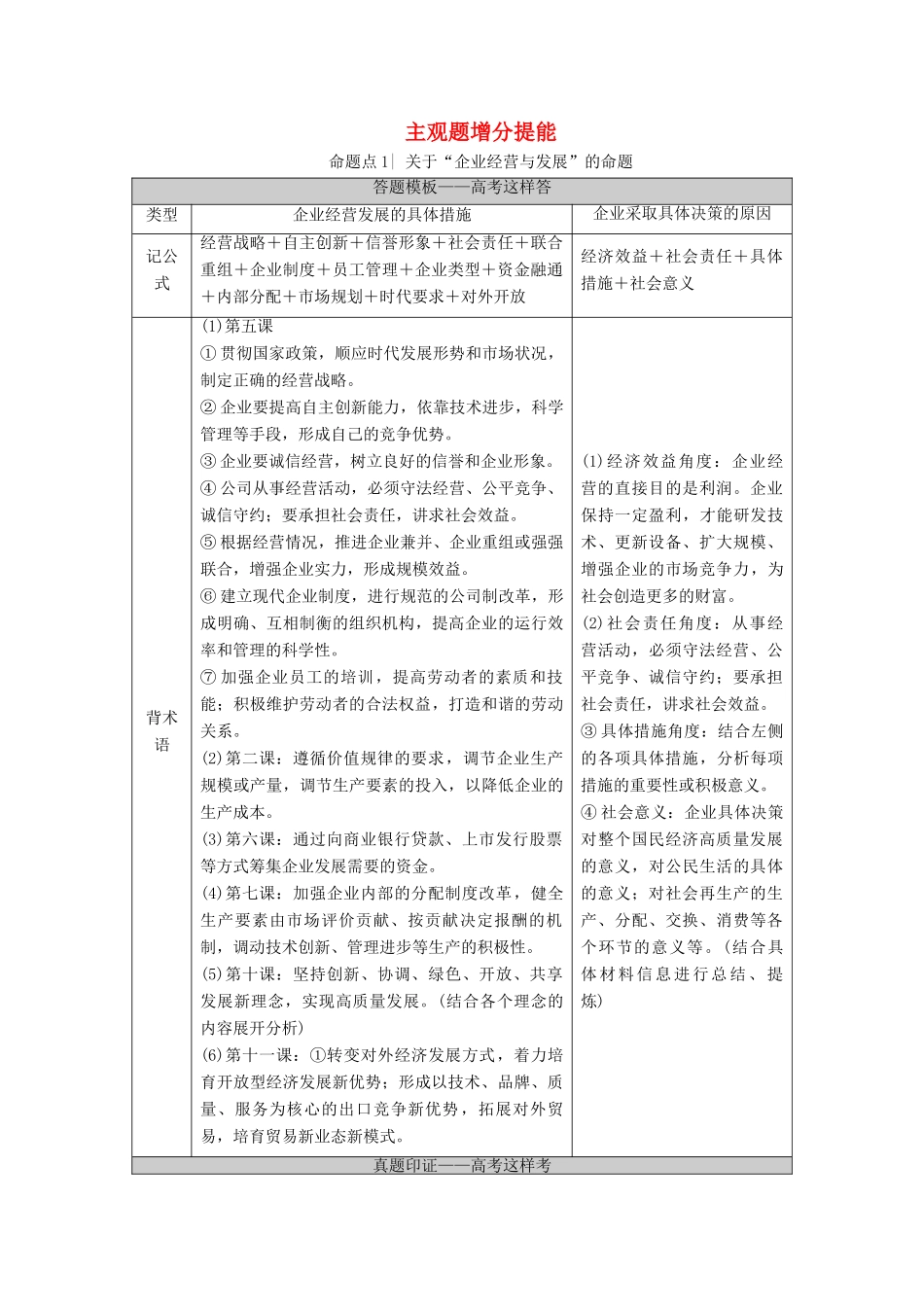 （山东专用）2021高考政治二轮复习 第1部分 专题整合突破3 生产劳动与投资经营 第2课时 主观题增分提能学案-人教版高三全册政治学案_第1页