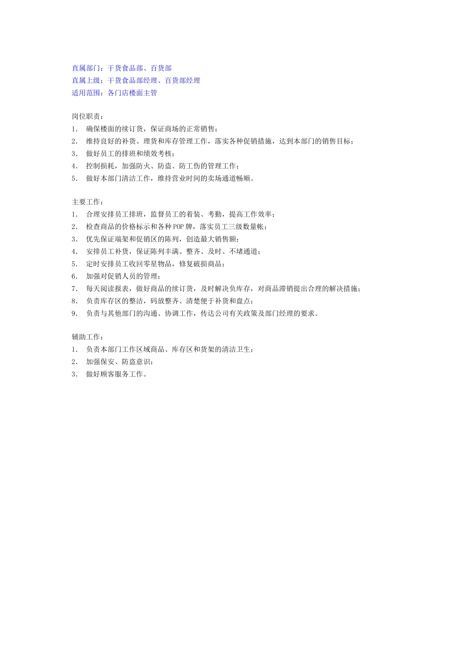 各门店楼面主管岗位职责_第1页