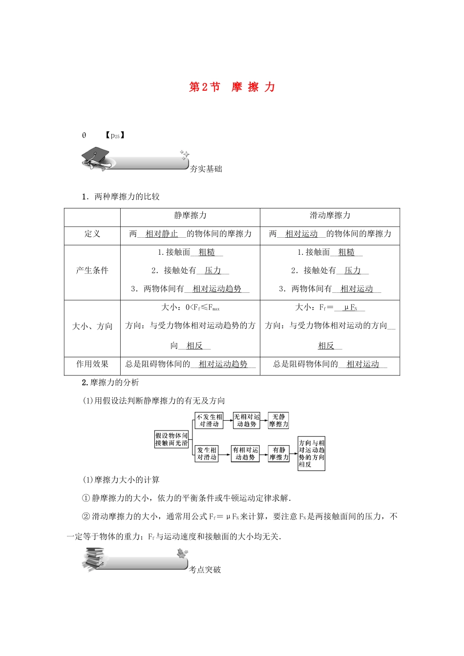 （名师导学）高考物理总复习 第二章 第2节 摩擦力教学案 新人教版-新人教版高三全册物理教学案_第1页
