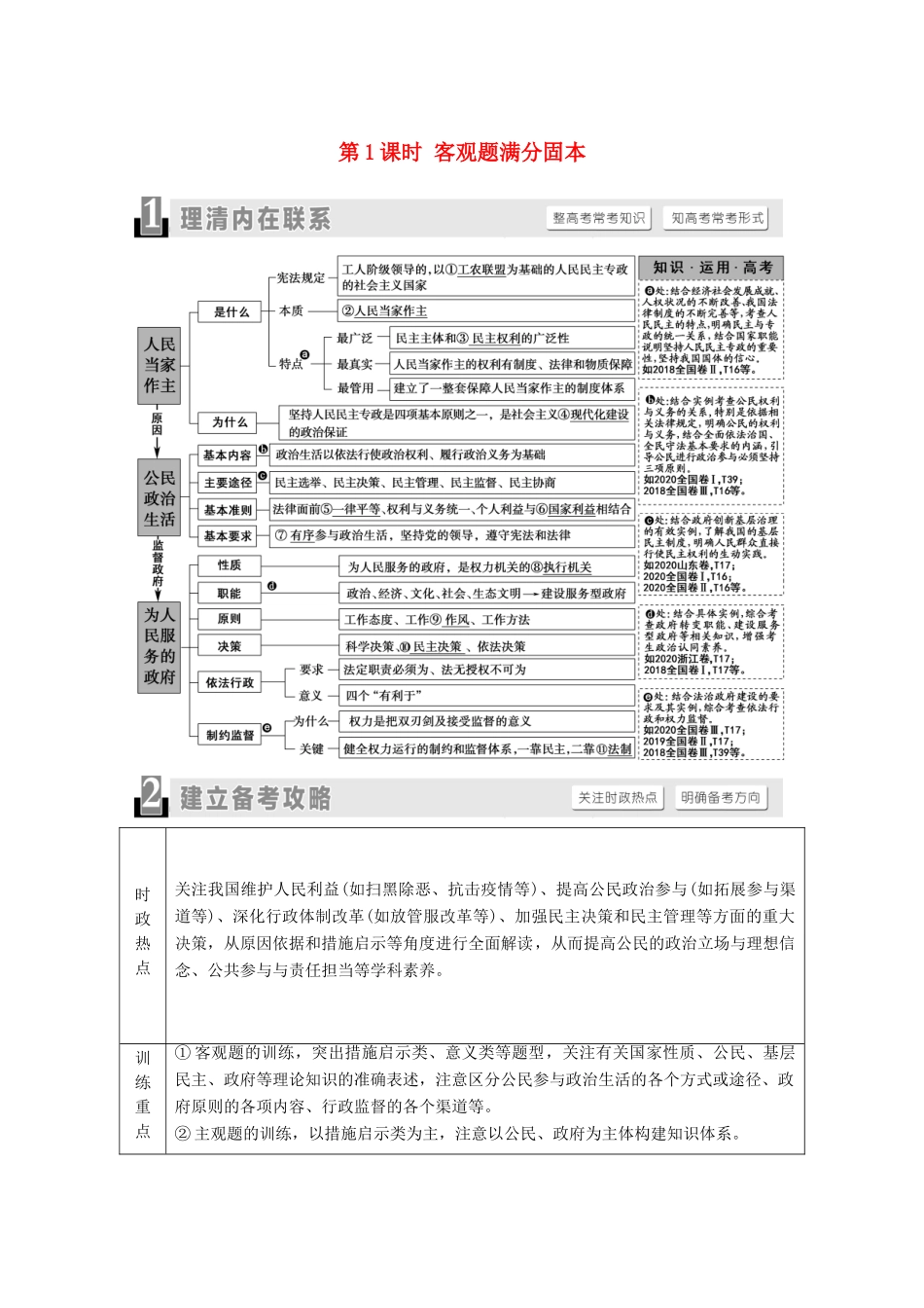 （山东专用）2021高考政治二轮复习 第1部分 专题整合突破5 公民参与与政府职责 第1课时 客观题满分固本学案-人教版高三全册政治学案_第1页