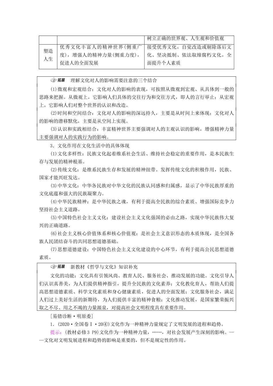 （山东专用）2021高考政治二轮复习 第1部分 专题整合突破8 文化概论与中华文化 第1课时 客观题满分固本学案-人教版高三全册政治学案_第3页