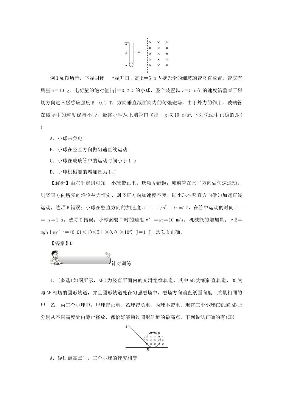 （名师导学）高考物理总复习 第九章 第2节 磁场对运动电荷的作用教学案 新人教版-新人教版高三全册物理教学案_第2页