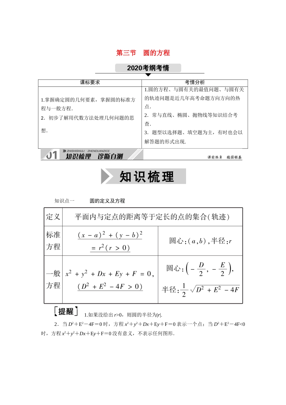 （山东专用）2021新高考数学一轮复习 第八章 平面解析几何 8.3 圆的方程学案（含解析）-人教版高三全册数学学案_第1页