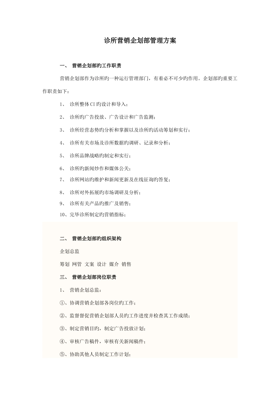 民营医院企划部管理方案_第1页