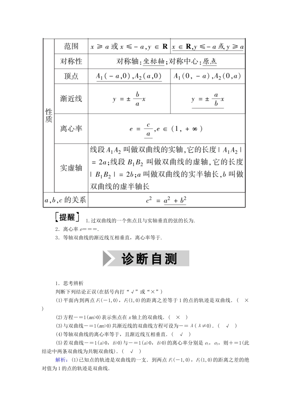 （山东专用）2021新高考数学一轮复习 第八章 平面解析几何 8.6 双曲线学案（含解析）-人教版高三全册数学学案_第2页