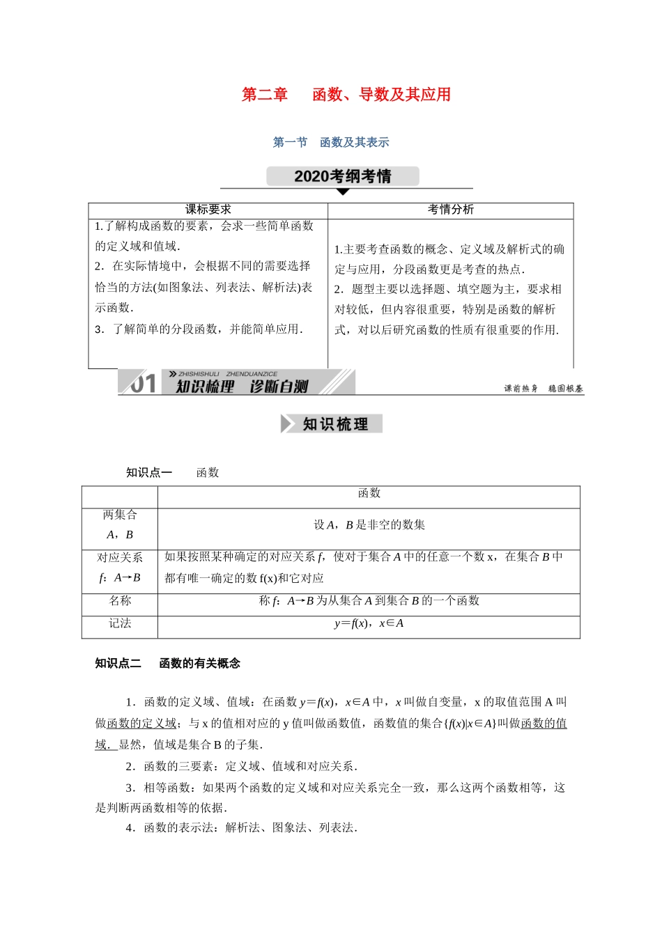 （山东专用）2021新高考数学一轮复习 第二章 函数、导数及其应用 2.1 函数及其表示学案（含解析）-人教版高三全册数学学案_第1页