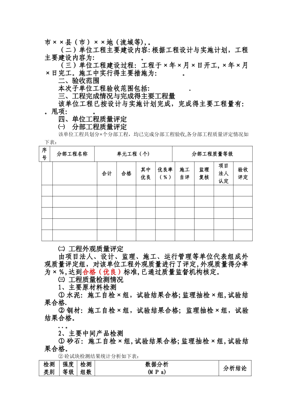 水利工程单位工程验收鉴定书_第2页