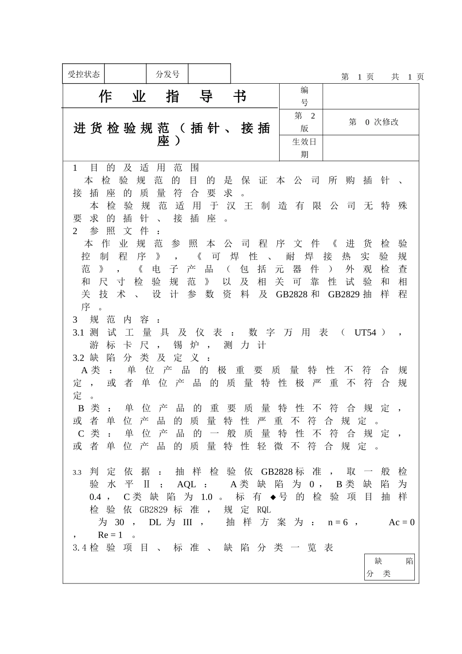 进货检验规范（插针、接插座）作业指导书_第1页