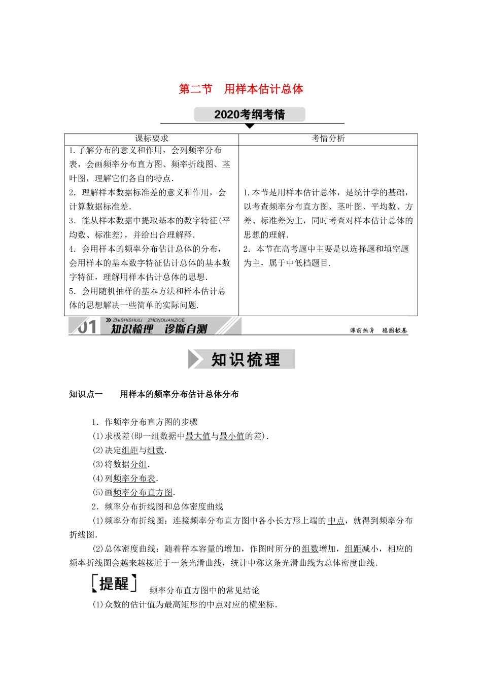 （山东专用）2021新高考数学一轮复习 第九章 统计、统计案例 9.2 用样本估计总体学案（含解析）-人教版高三全册数学学案_第1页