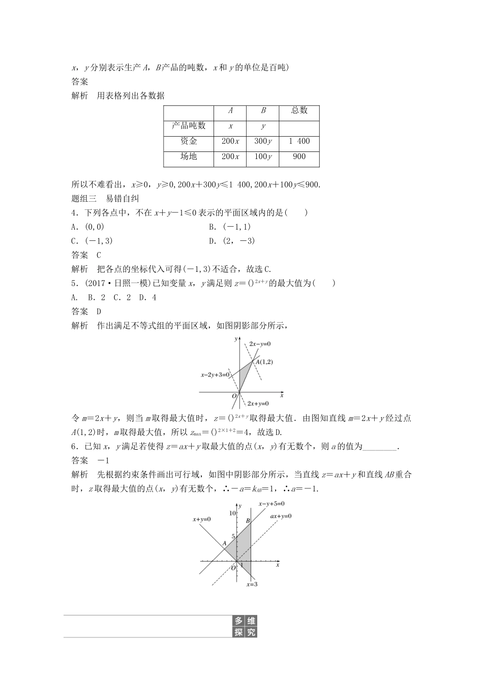 （全国通用）高考数学大一轮复习 第七章 不等式 7.3 二元一次不等式(组)与简单的线性规划问题学案-人教版高三全册数学学案_第3页