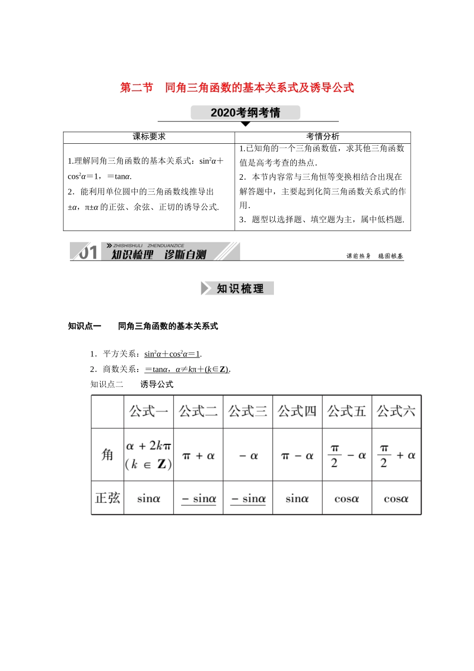 （山东专用）2021新高考数学一轮复习 第三章 三角函数、解三角形 3.2 同角三角函数的基本关系式及诱导公式学案（含解析）-人教版高三全册数学学案_第1页