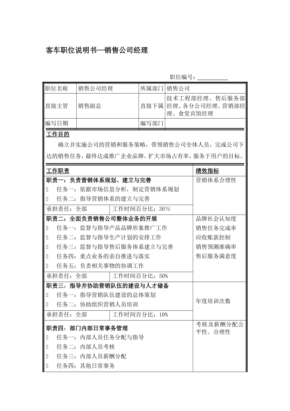 客车公司职位说明书—销售公司经理_第1页