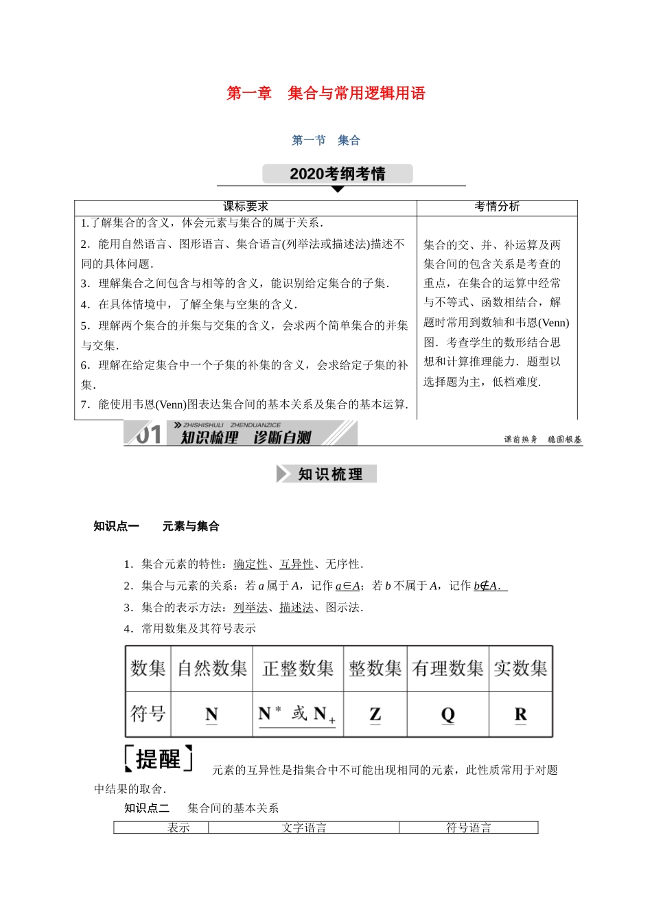 （山东专用）2021新高考数学一轮复习 第一章 集合与常用逻辑用语 1.1 集合学案（含解析）-人教版高三全册数学学案_第1页
