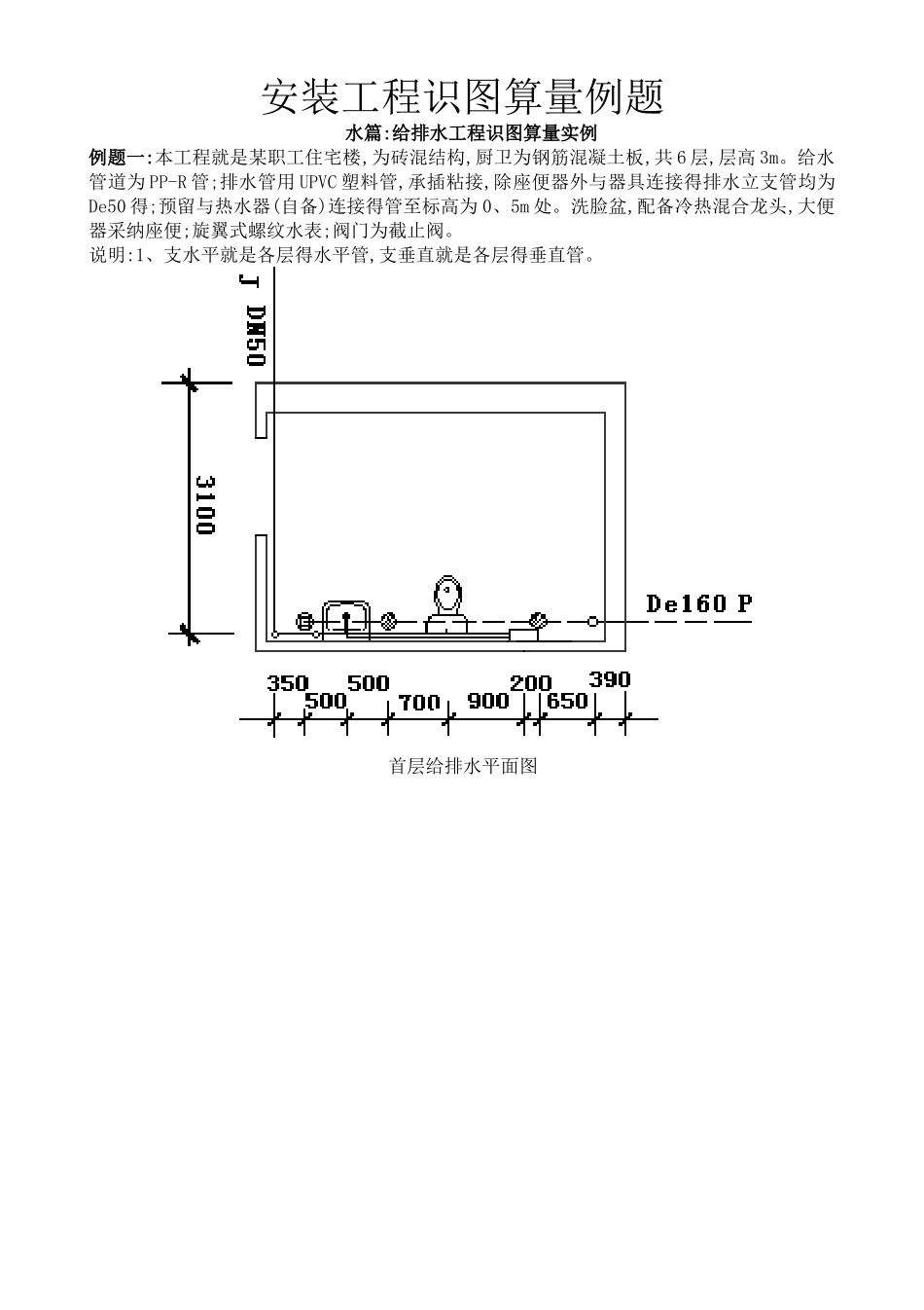 水电安装工程识图算量例题_第1页