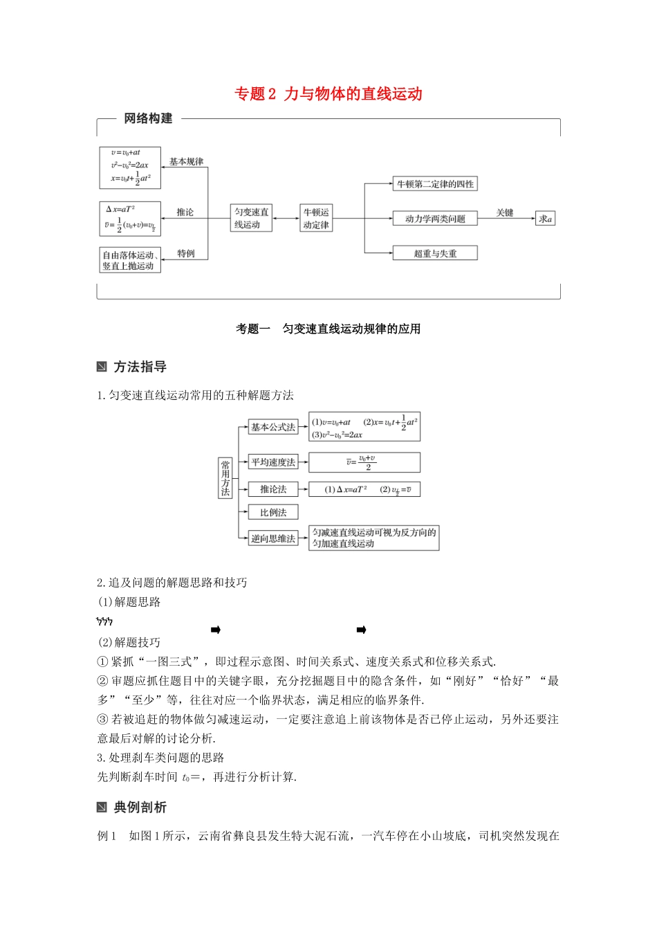 （全国通用）高考物理二轮复习 专题2 力与物体的直线运动学案-人教版高三全册物理学案_第1页