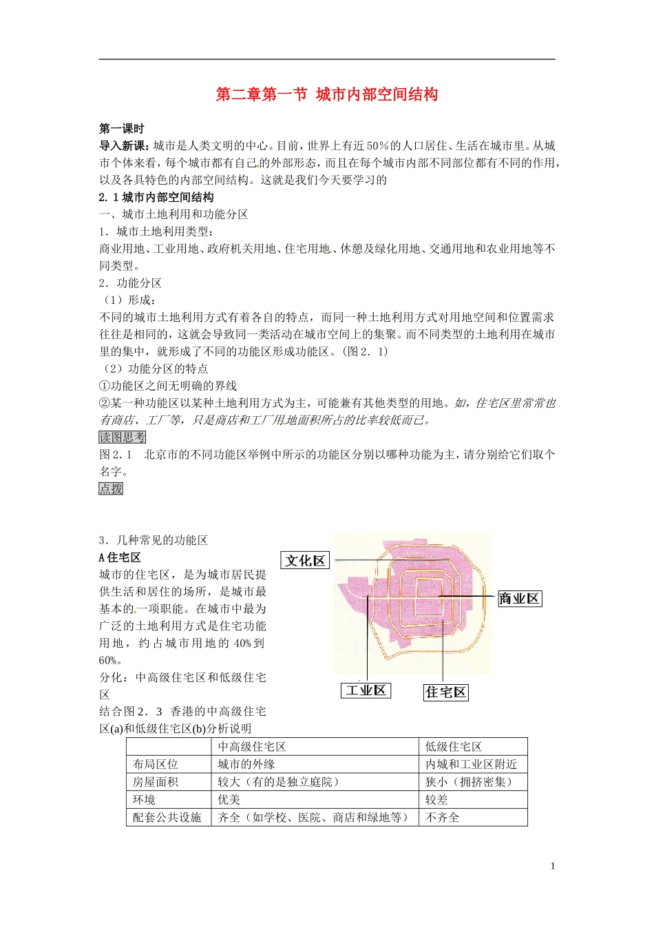 （名师课堂）2013-2014学年高中地理 第2章第1节 城市内部空间结构2新课教学过程 新人教版必修2_第1页