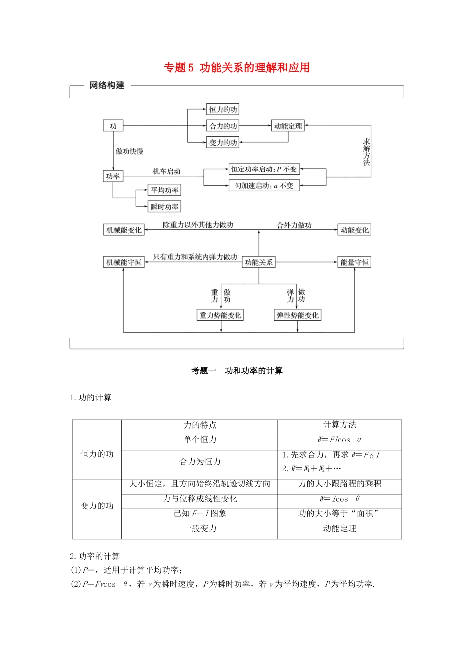 （全国通用）高考物理二轮复习 专题5 功能关系的理解和应用学案-人教版高三全册物理学案_第1页