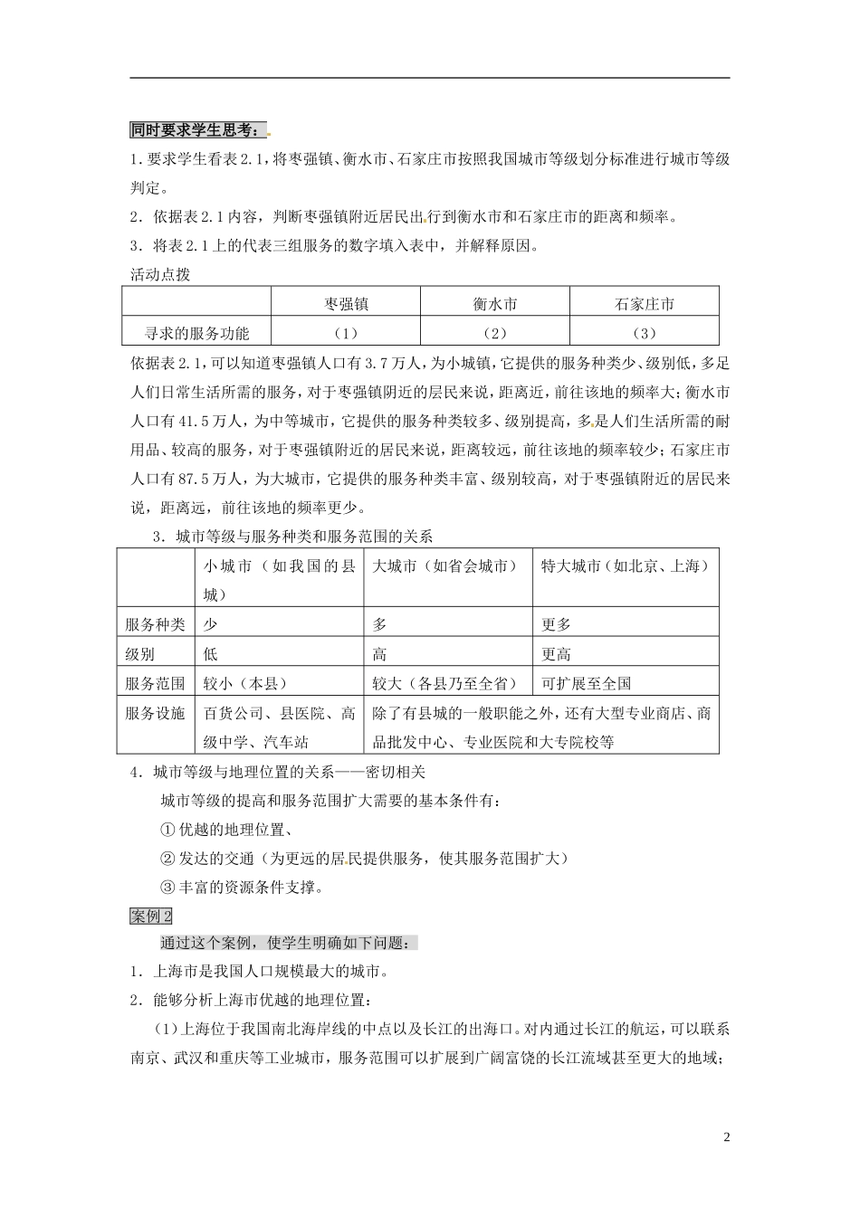 （名师课堂）2013-2014学年高中地理 第2章第2节 不同等级城市的服务功能2新课教学过程 新人教版必修2_第2页