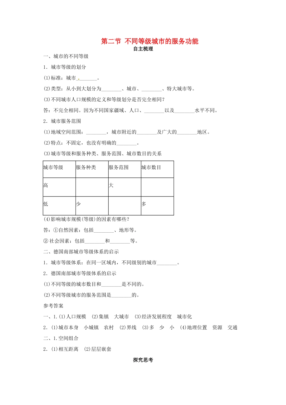 （名师课堂）2013-2014学年高中地理 第2章第2节 不同等级城市的服务功能学案 新人教版必修2_第1页