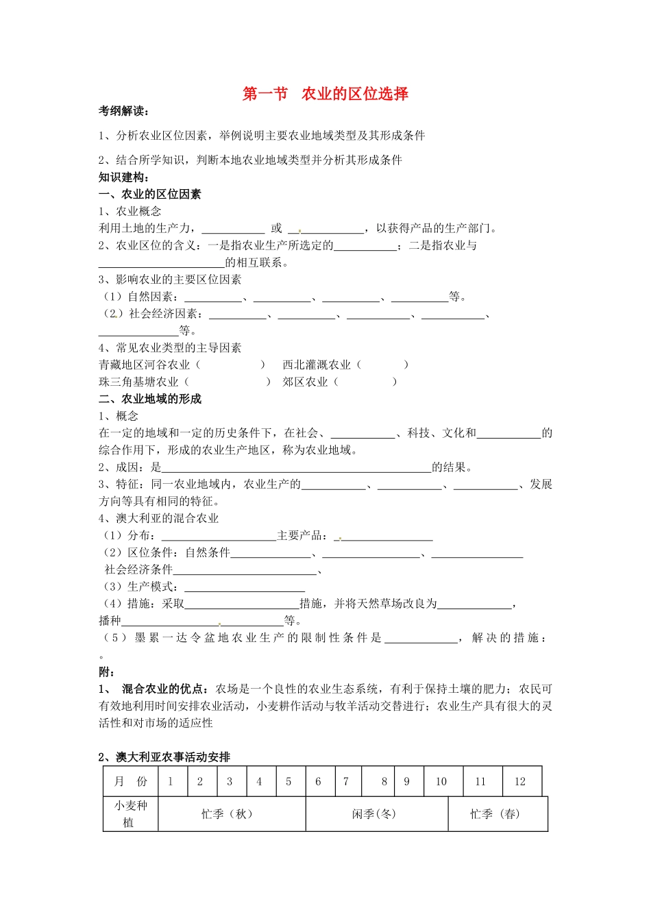 （名师课堂）2013-2014学年高中地理 第3章第1节 农业的区位选择学案 新人教版必修2_第1页