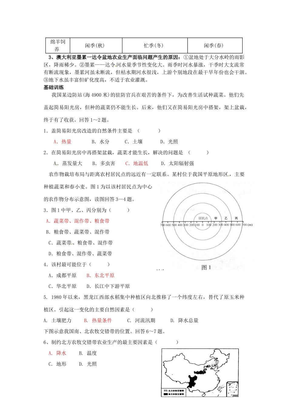 （名师课堂）2013-2014学年高中地理 第3章第1节 农业的区位选择学案 新人教版必修2_第2页
