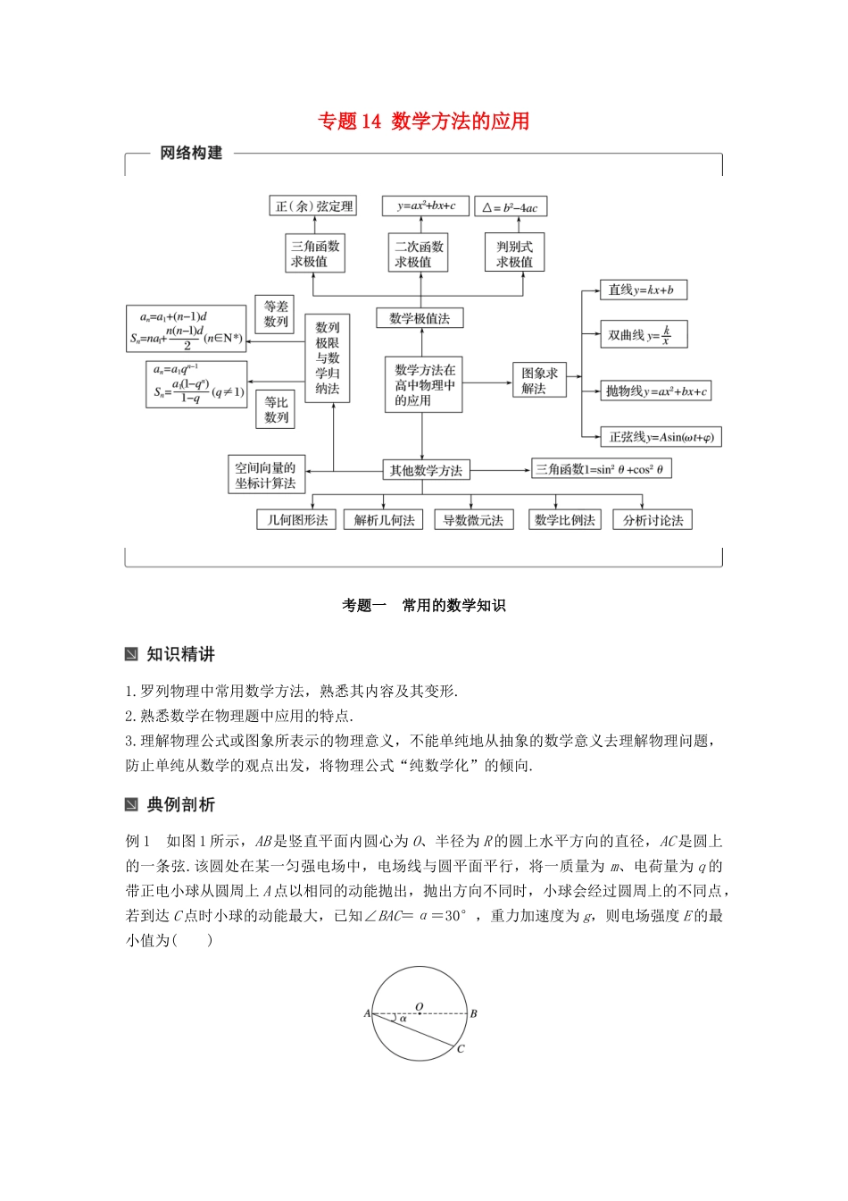 （全国通用）高考物理二轮复习 专题14 数学方法的应用学案-人教版高三全册物理学案_第1页