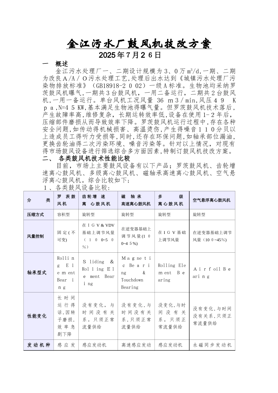 污水处理厂鼓风机技改方案_第1页