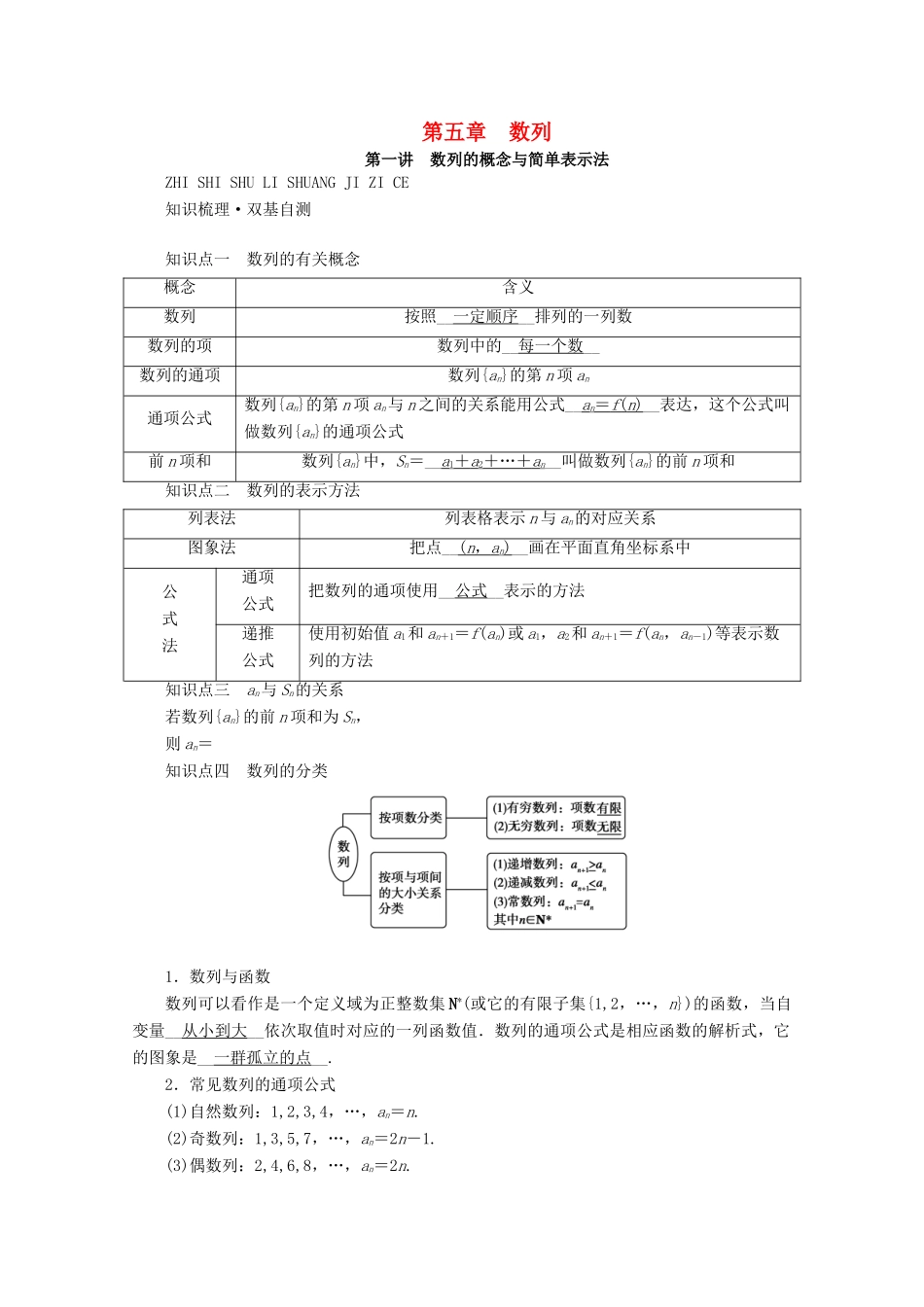 （山东专用）版高考数学一轮复习 第五章 数列 第一讲 数列的概念与简单表示法学案（含解析）-人教版高三全册数学学案_第1页