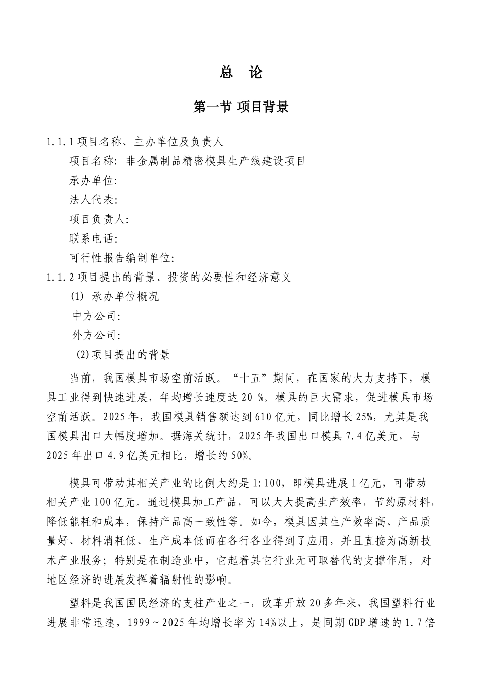 汽车模具非金属制品精密模具生产线建设项目可行性研究报告_第2页