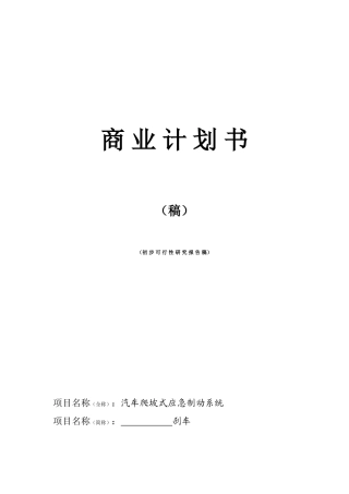汽车爬坡式应急制动系统商业计划书