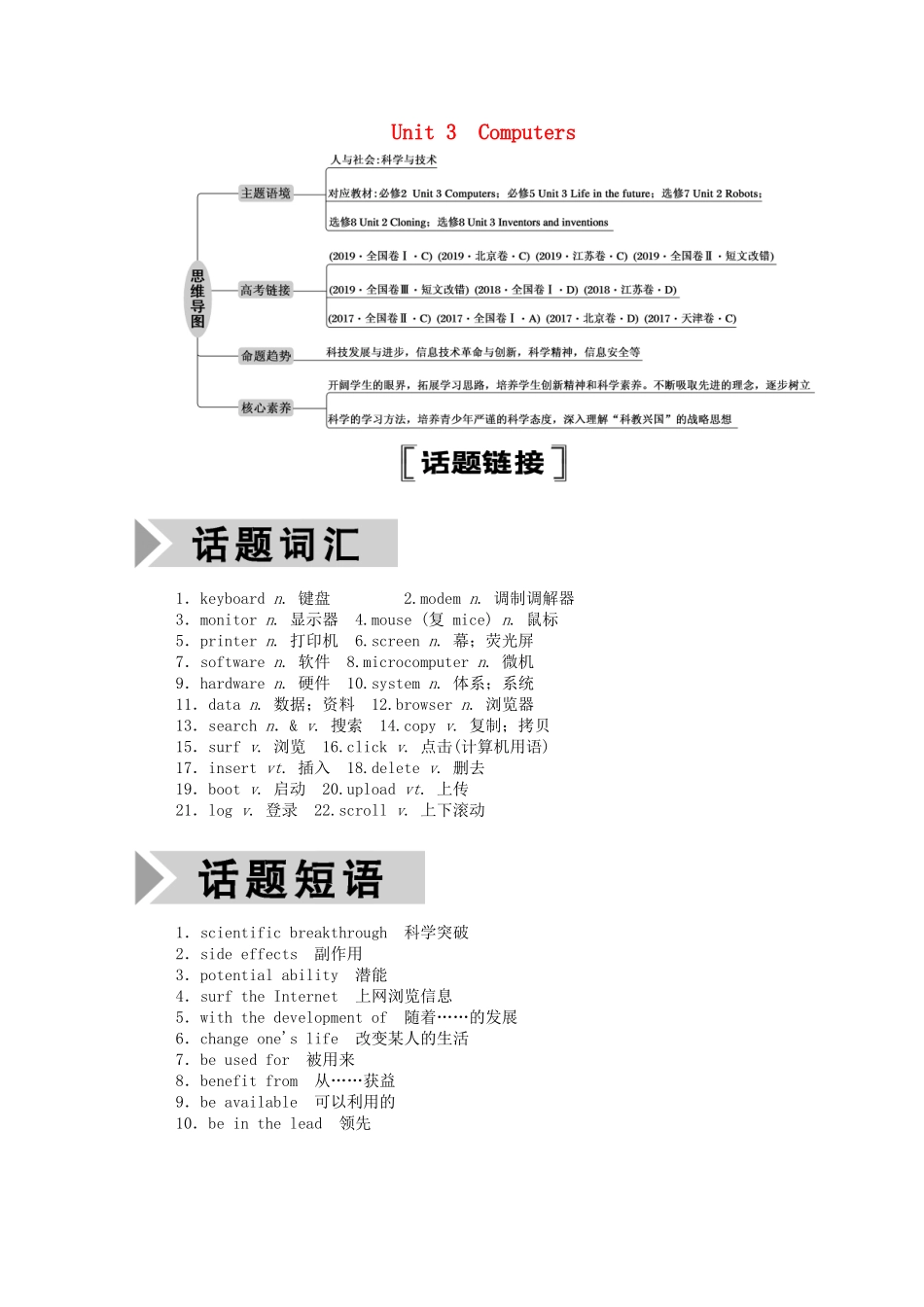 （山东专用）高考英语一轮复习 必修2 Unit 3 Computers学案（含解析）-人教版高三必修2英语学案_第1页