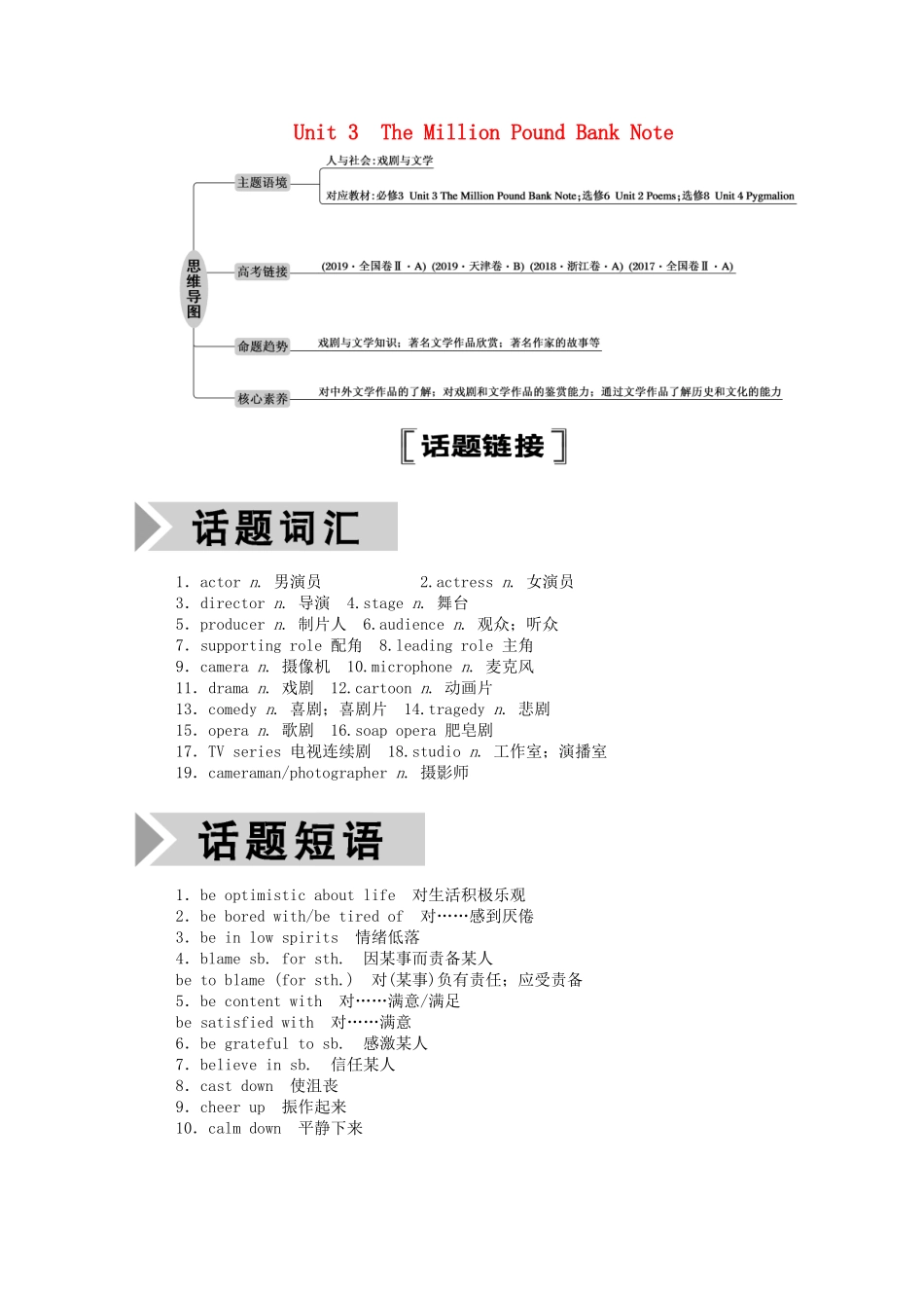 （山东专用）高考英语一轮复习 必修3 Unit 3 The Million Pound Bank Note学案（含解析）-人教版高三必修3英语学案_第1页