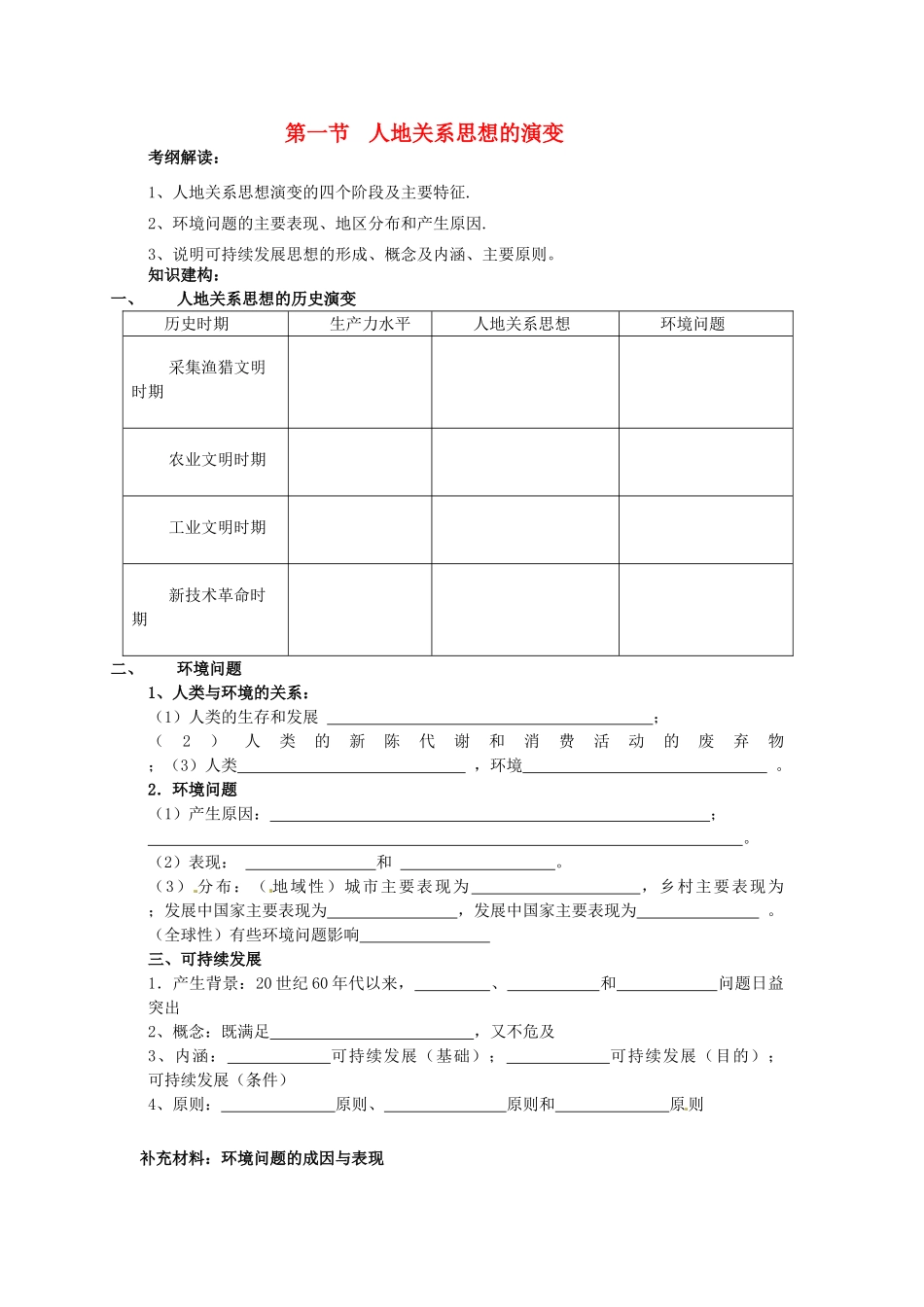 （名师课堂）2013-2014学年高中地理 第6章第1节 人地关系思想的演变学案 新人教版必修2_第1页