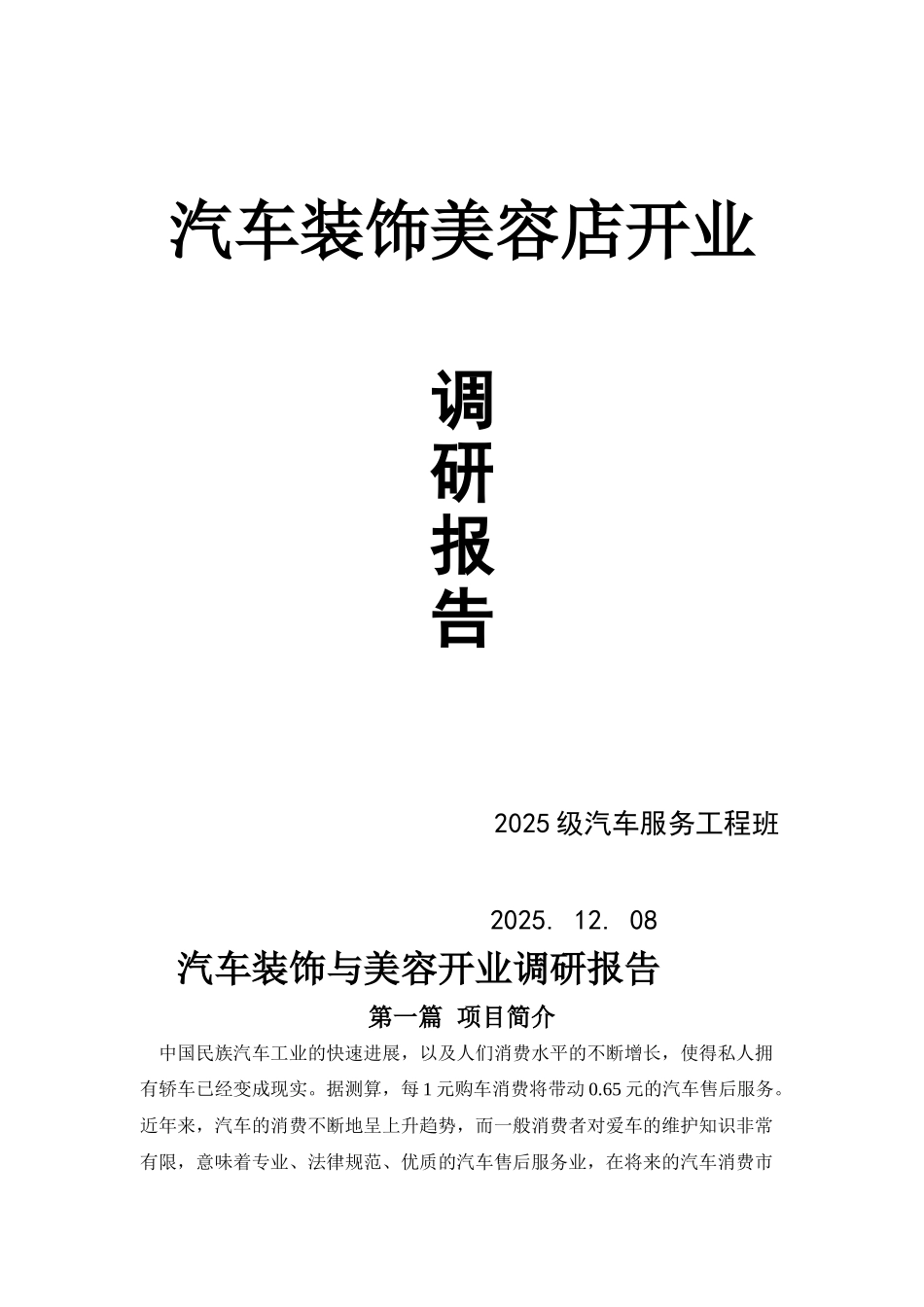 汽车装饰与美容开业调研报告_第1页