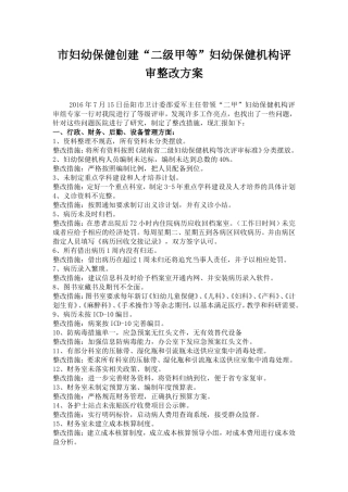 市妇幼保健创建“二级甲等”妇幼保健机构评审整改方案