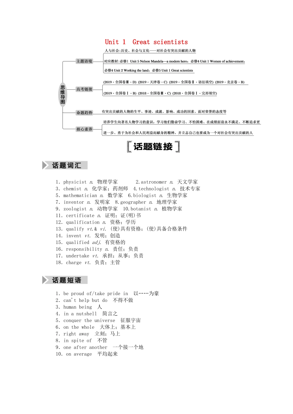 （山东专用）高考英语一轮复习 必修5 Unit 1 Great scientists学案（含解析）-人教版高三必修5英语学案_第1页