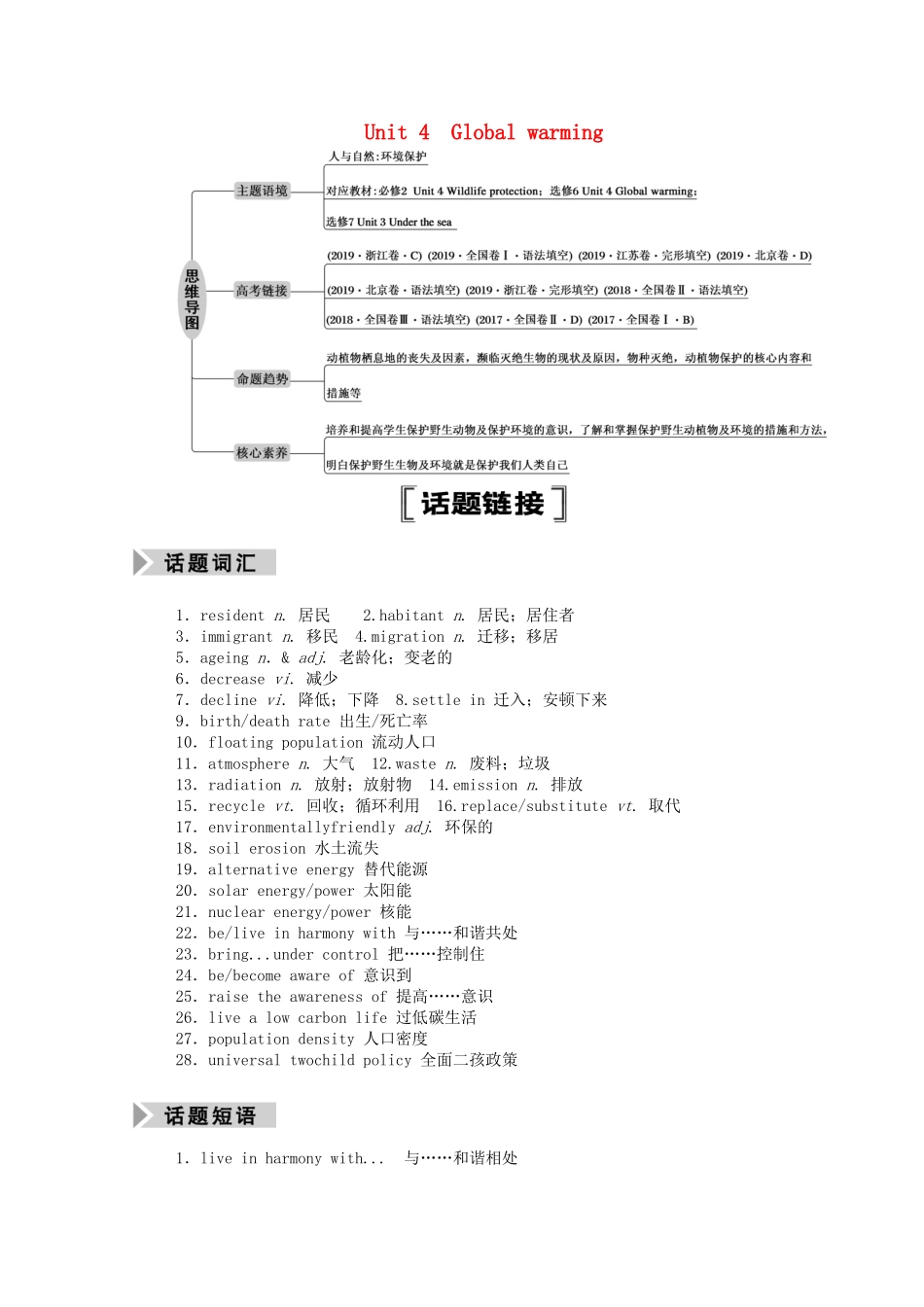 （山东专用）高考英语一轮复习 选修6 Unit 4 Global warming学案（含解析）-人教版高三选修6英语学案_第1页
