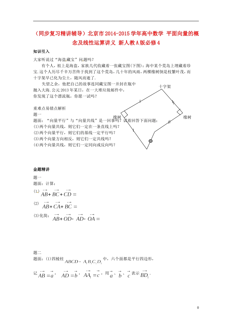 （同步复习精讲辅导）北京市2014-2015学年高中数学 平面向量的概念及线性运算讲义 新人教A版必修4_第1页