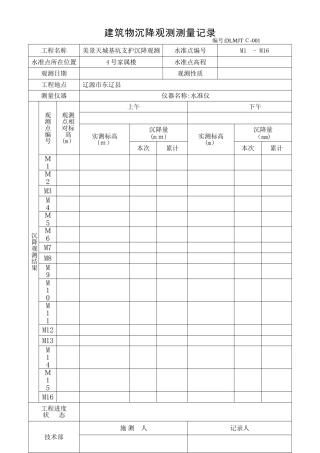 沉降观测记录表 