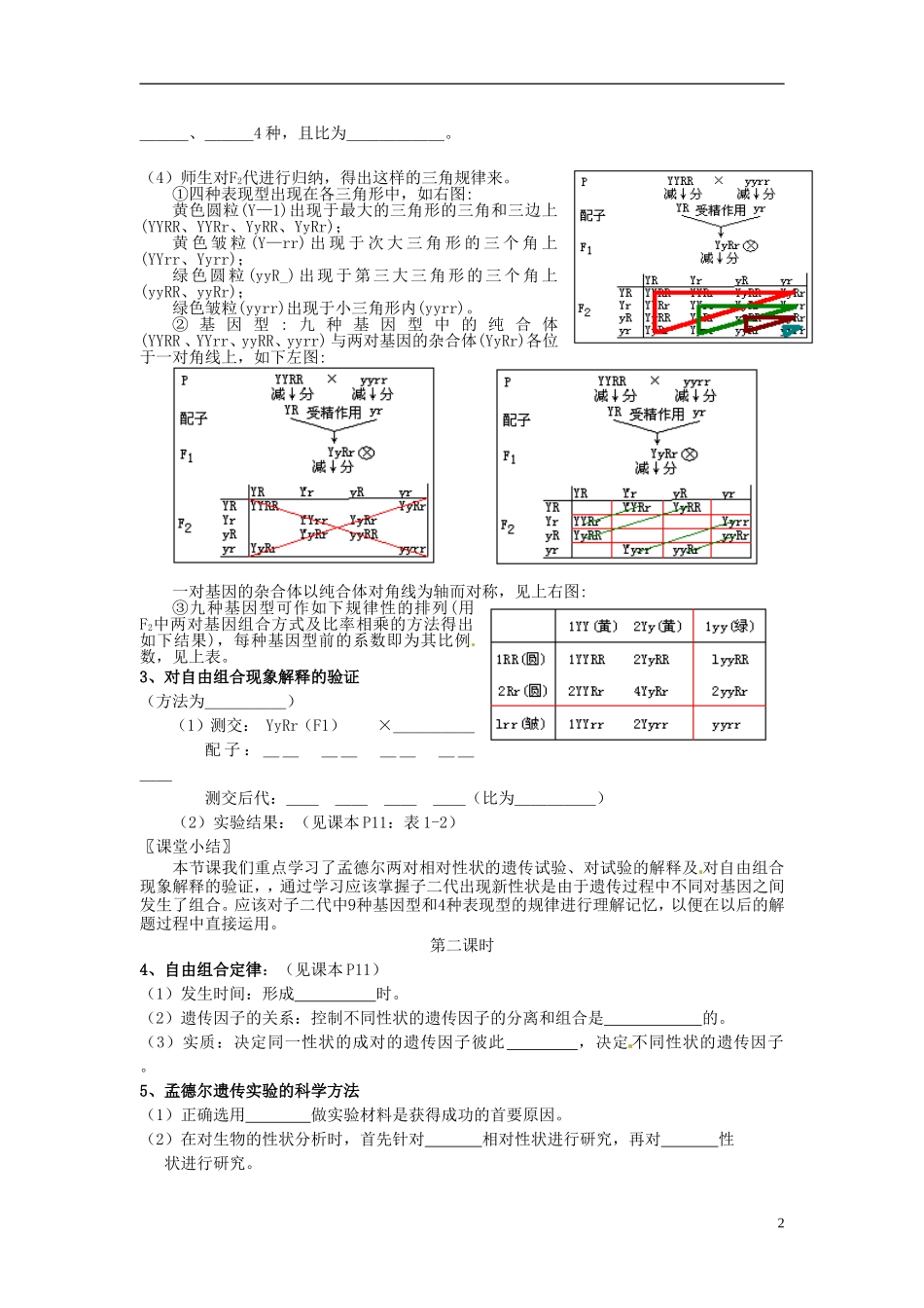 （名师课堂）2013-2014学年高中生物 第1章第2节孟德尔豌豆杂交实验（二）学案1 新人教版必修2_第2页