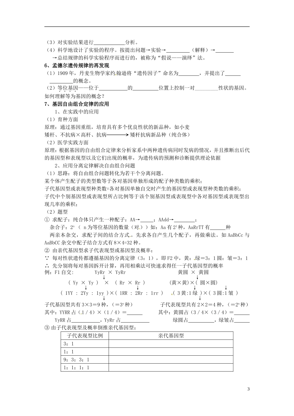 （名师课堂）2013-2014学年高中生物 第1章第2节孟德尔豌豆杂交实验（二）学案1 新人教版必修2_第3页
