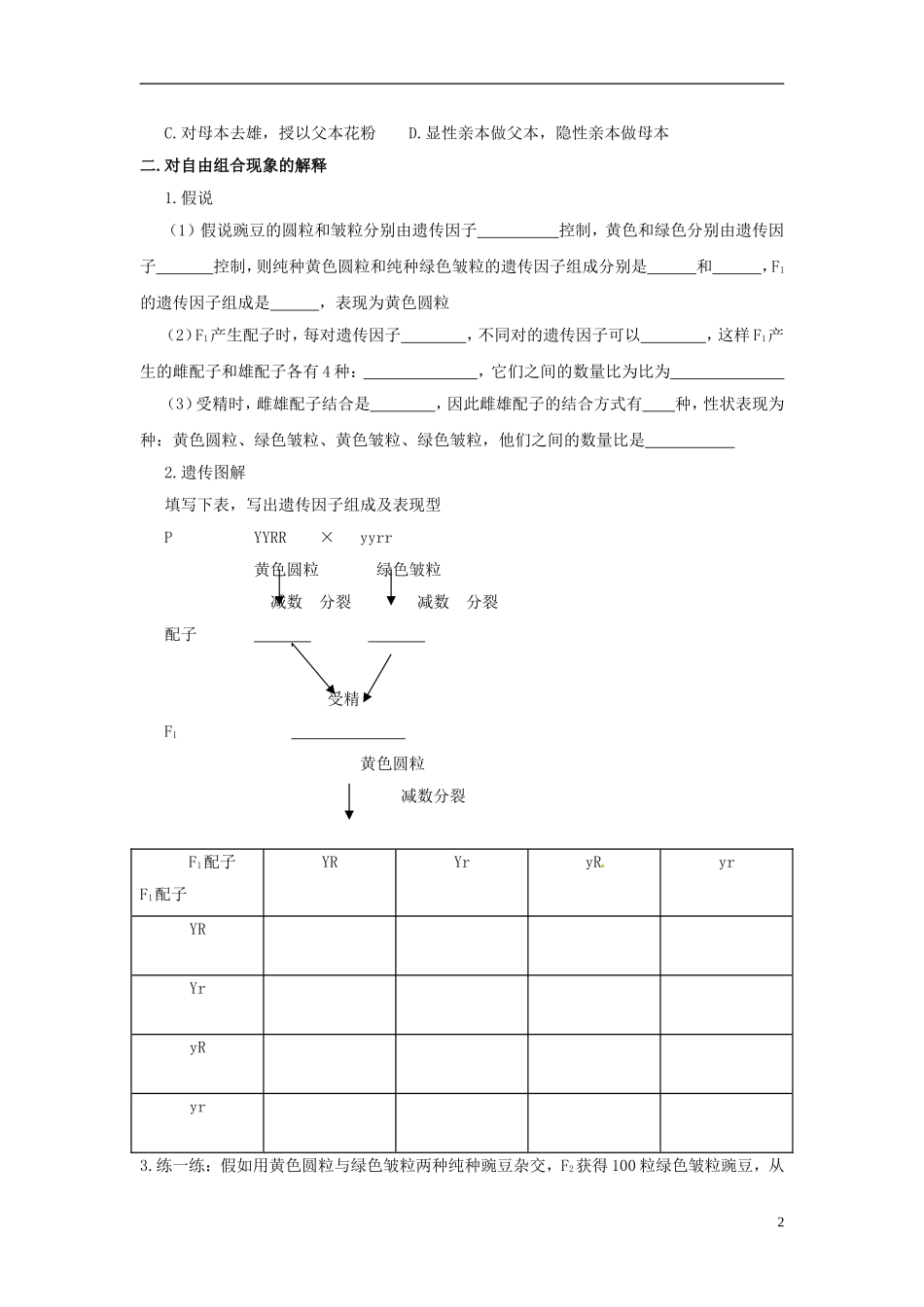（名师课堂）2013-2014学年高中生物 第1章第2节孟德尔豌豆杂交实验（二）学案2 新人教版必修2_第2页