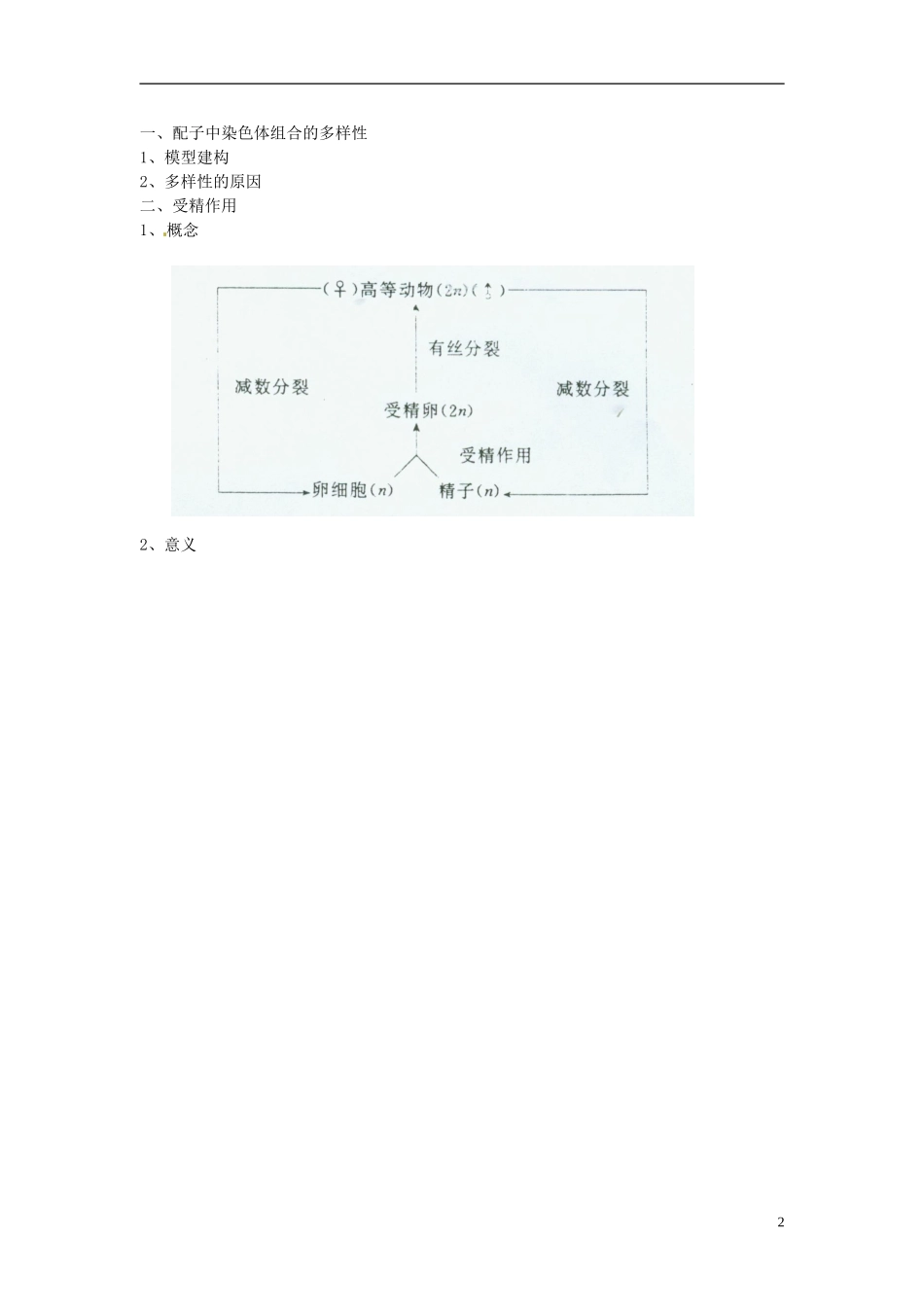 （名师课堂）2013-2014学年高中生物 第2章第1节减数分裂和受精作用 受精作用导（第2课时）学案 新人教版必修2_第2页