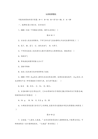 沪教版九年级化学全册 第4章 认识化学变化综合提升卷