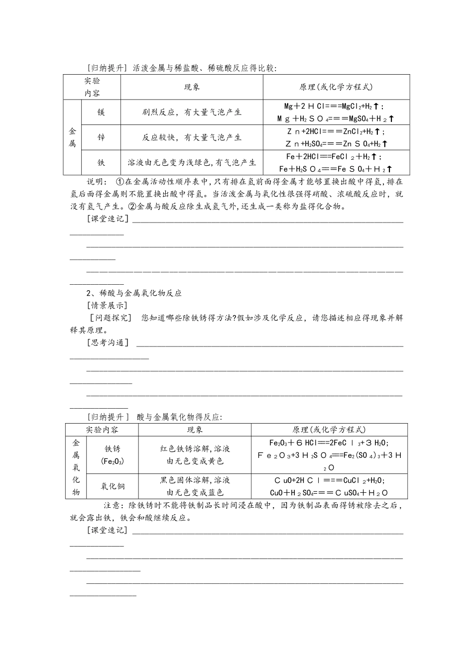 沪科版九年级化学全册7.2.1常见的酸导学案（无答案）_第3页