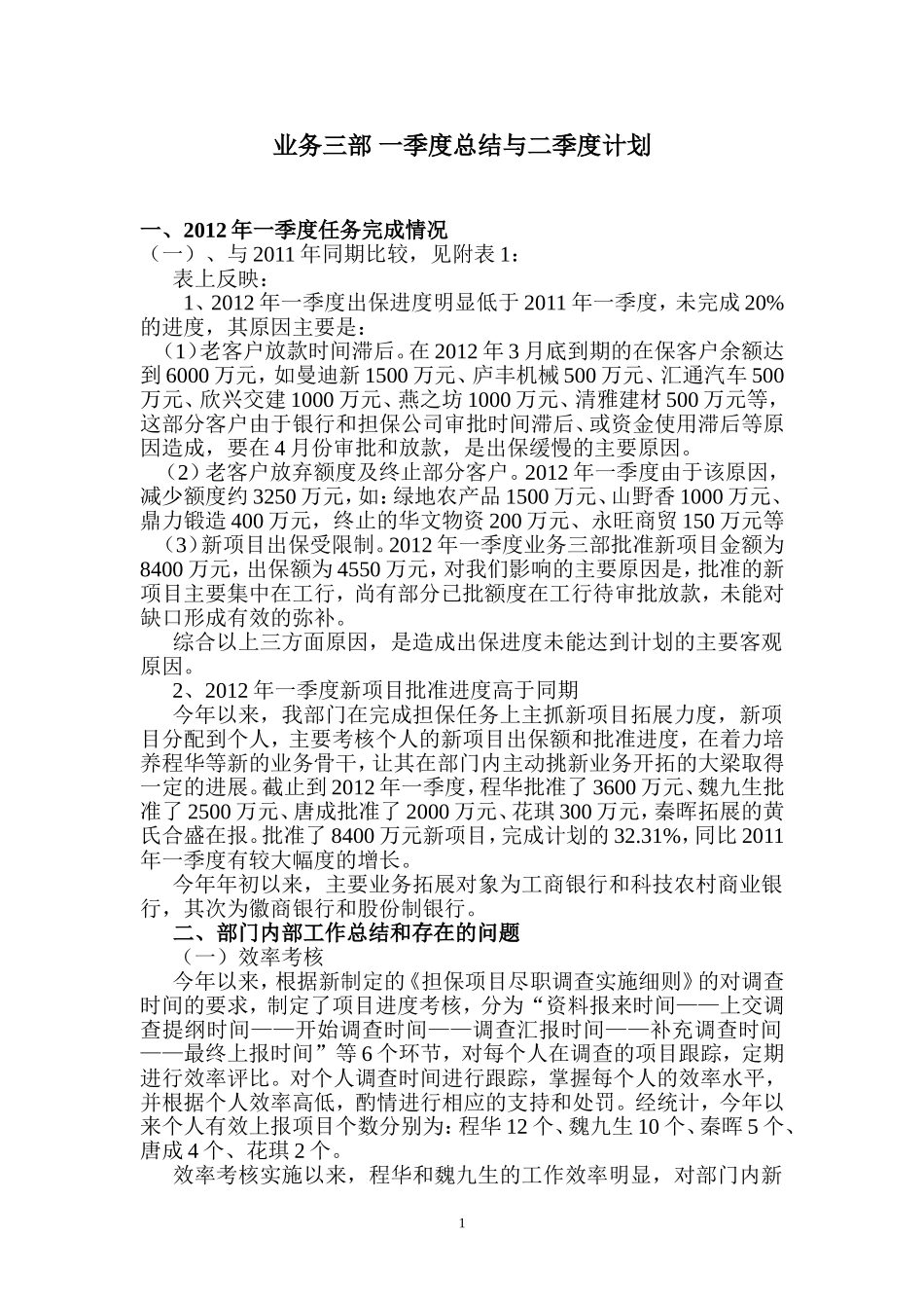 业务三部 一季度总结与二季度计划_第1页