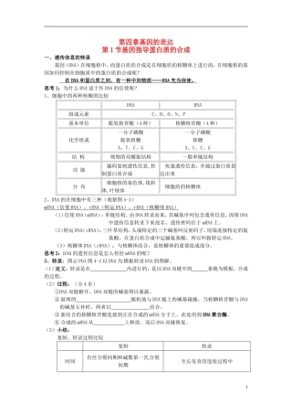 （名师课堂）2013-2014学年高中生物 第4章第1节 基因指导蛋白质的合成学案2 新人教版必修2