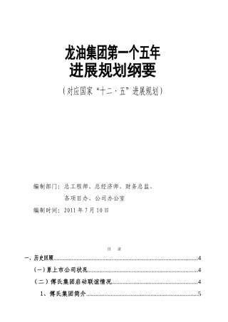 油龙集团第一个五年发展规划纲要大学论文